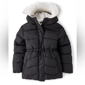NWT Girls Long Puffer Jacket, Sz S (5/6), Black